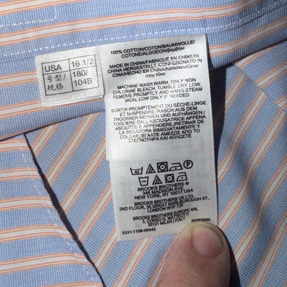Brooks Brothers 1818 Regent Non-Iron Dress Shirt Blue Stripe 16.5 - Picture 6 of 10